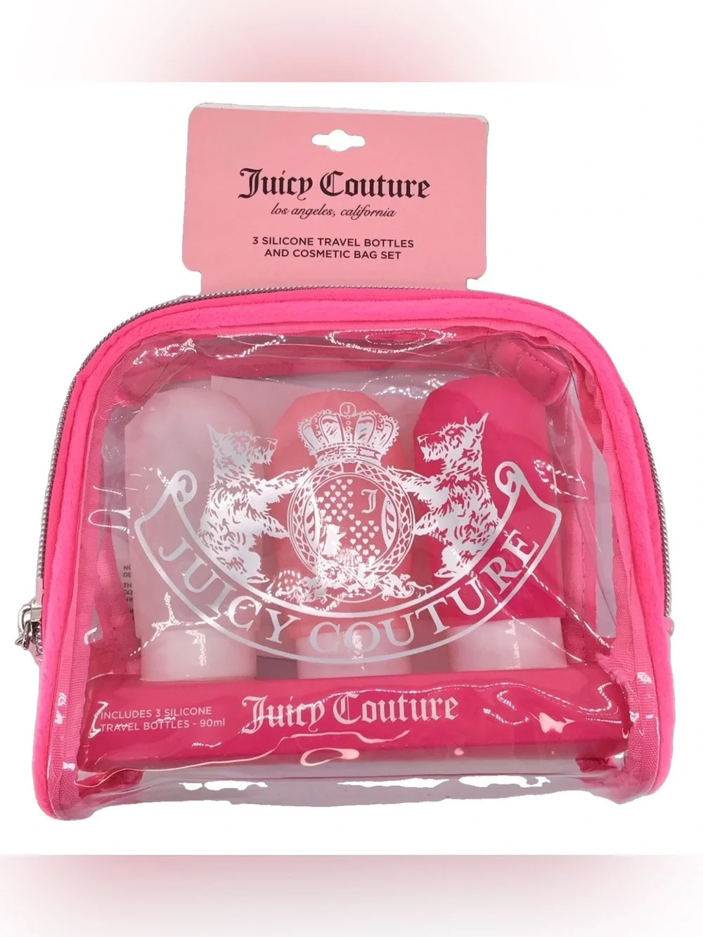 Vintage style Juicy Couture pvc travel Makeup Cosmetic Case Bag Pouch & bottles